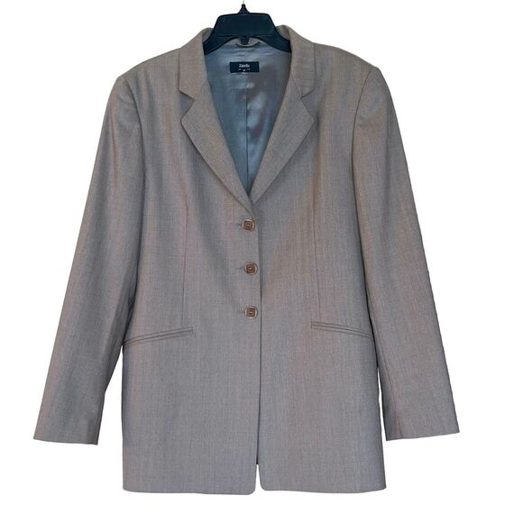 Zanella Blazer Amanda Herringbone Wool Blend Career Neutral Beige - Picture 2 of 8